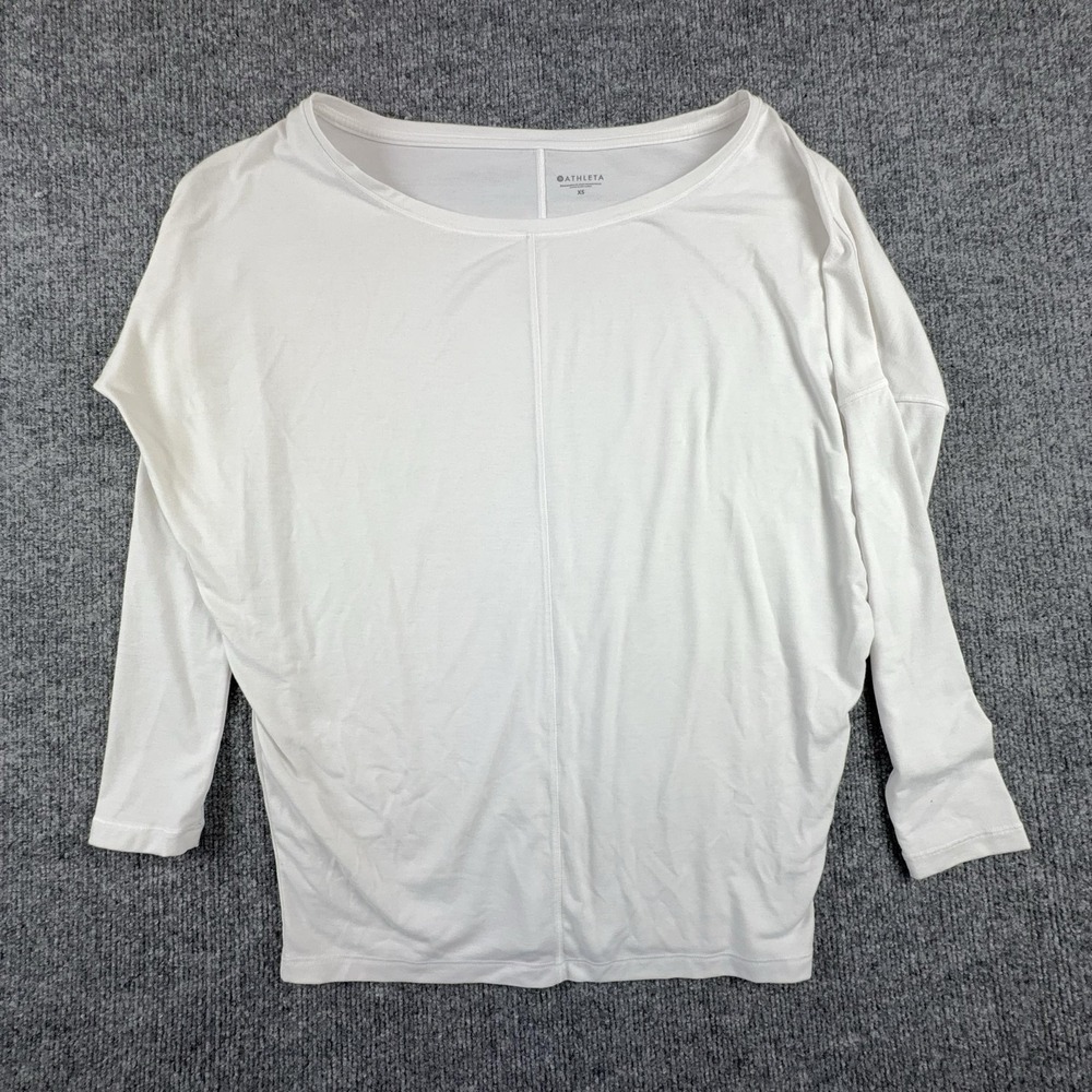 Athleta Shirt Womens XS White Boat Neck Dolman Long Sleeve Jersey Relaxed Top